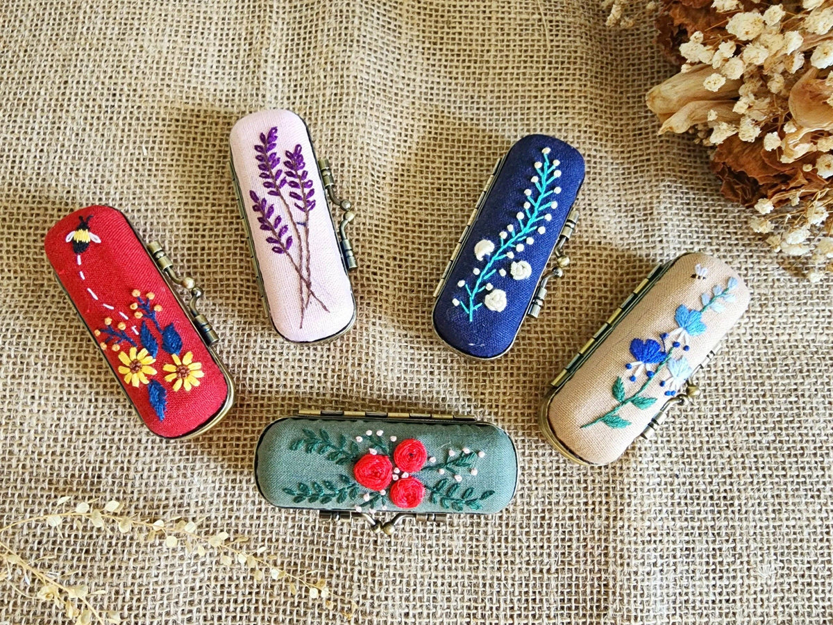 Vintage Embroidered Lipstick Case | Olive
