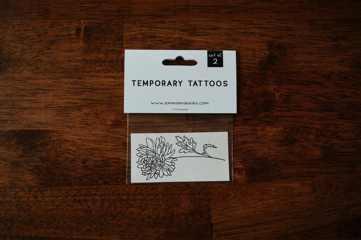 Saint &amp; Company - November Birth Flower - Chrysanthemum Temporary Tattoos