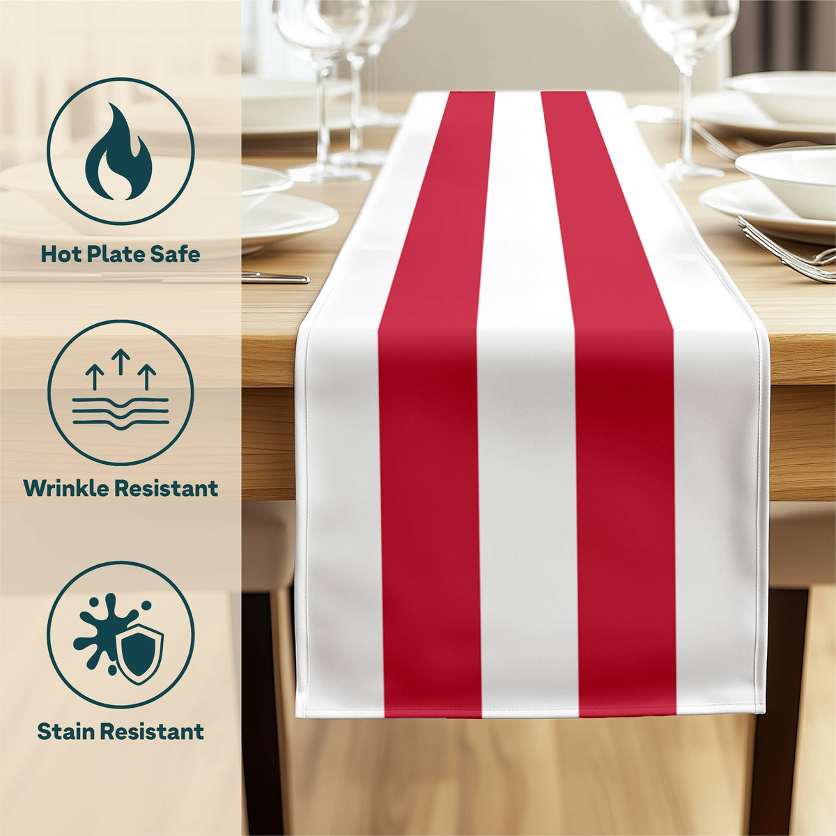 Red & White Cabana Stripe Table Runner