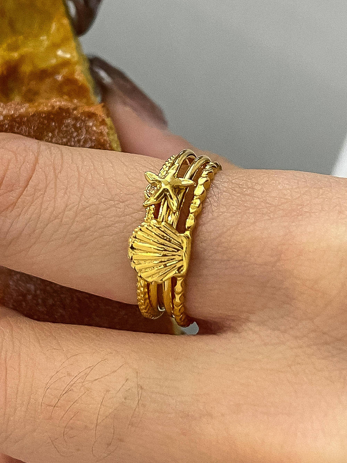 18K Gold Non-Tarnish Ocean Charm Stackable Rings
