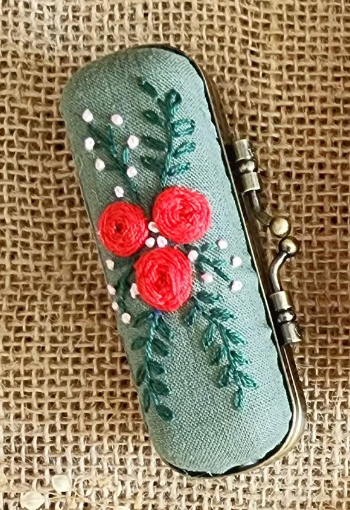 Vintage Embroidered Lipstick Case | Olive