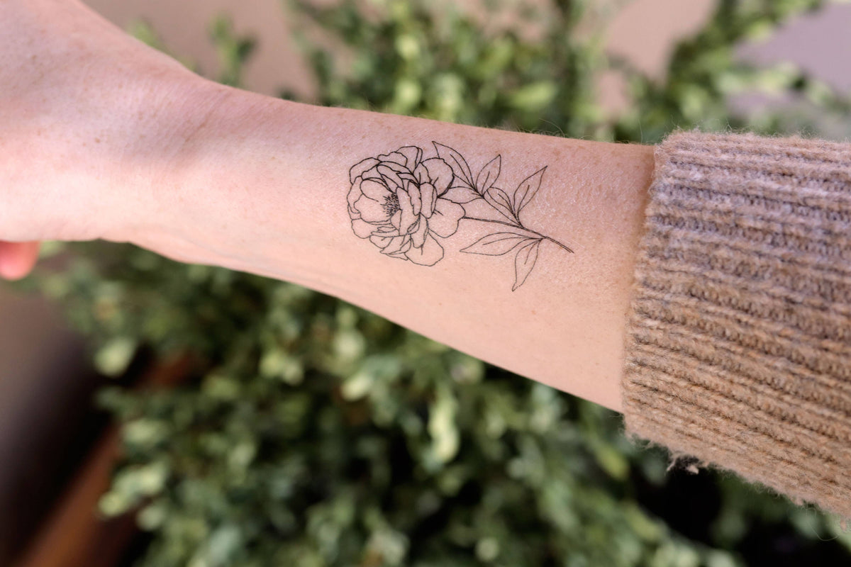 Saint Tattoos - September Birth Flower - Peony Temporary Tattoos: White