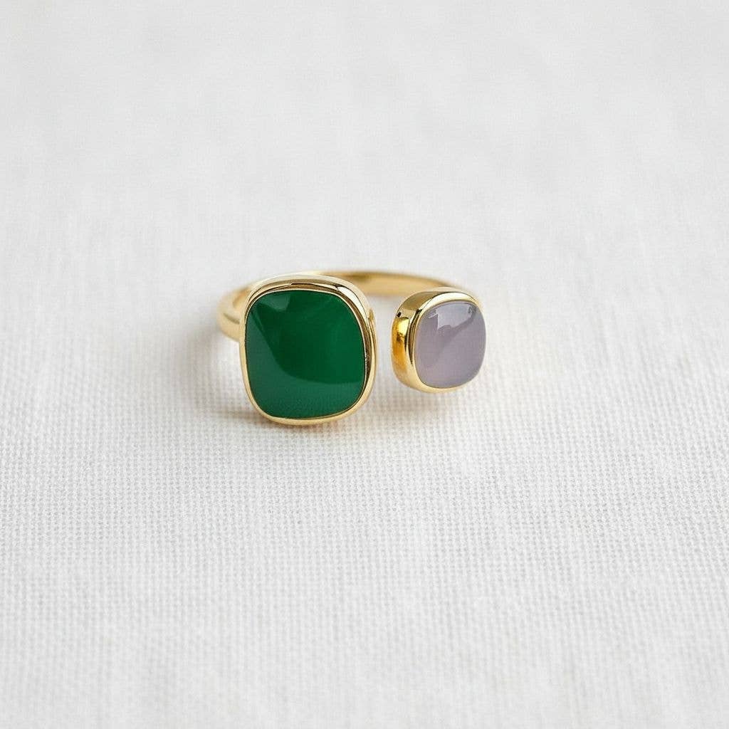 Geometric Adjustable Ring with Drip Oil Accent