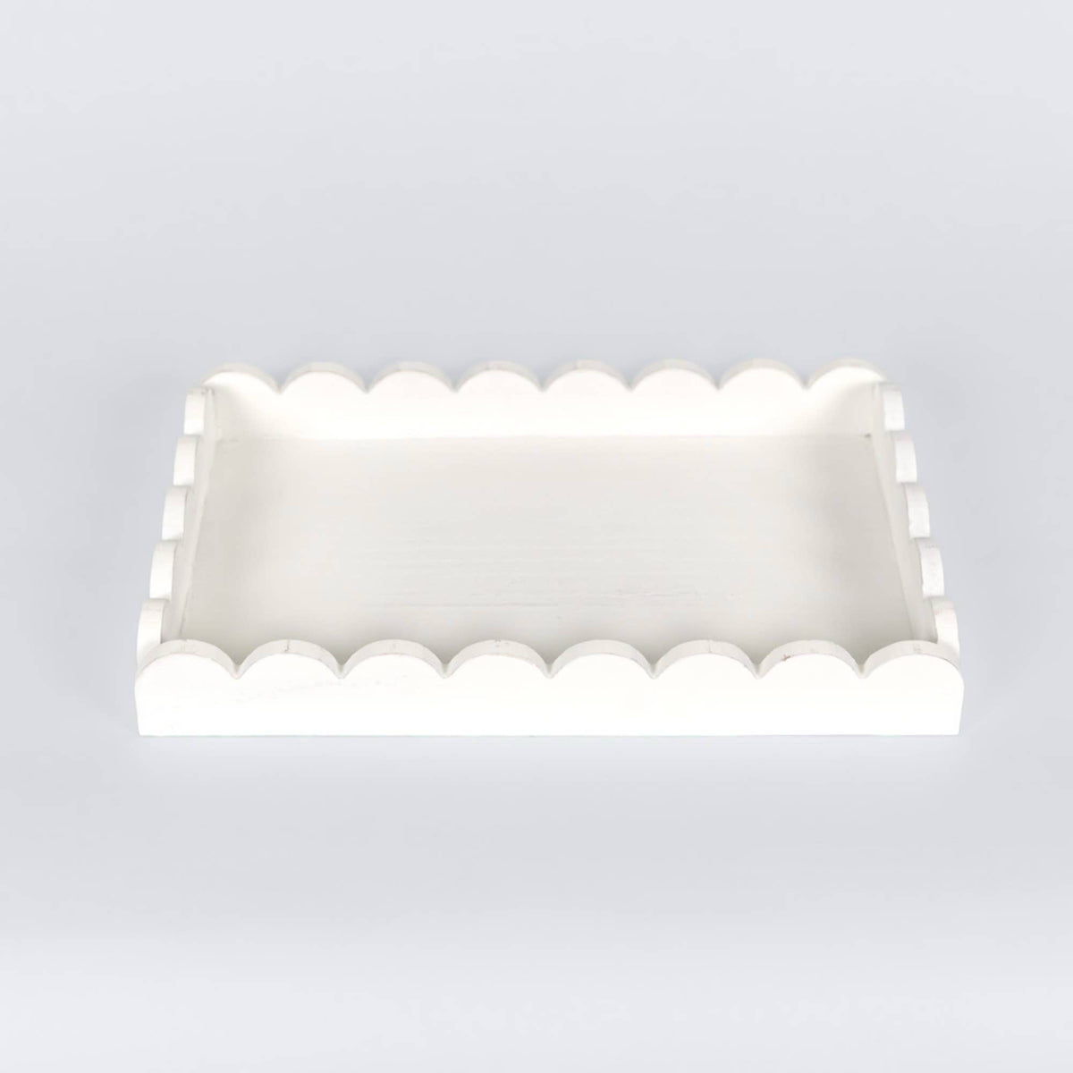 Scallop Trim Wooden Tray, White