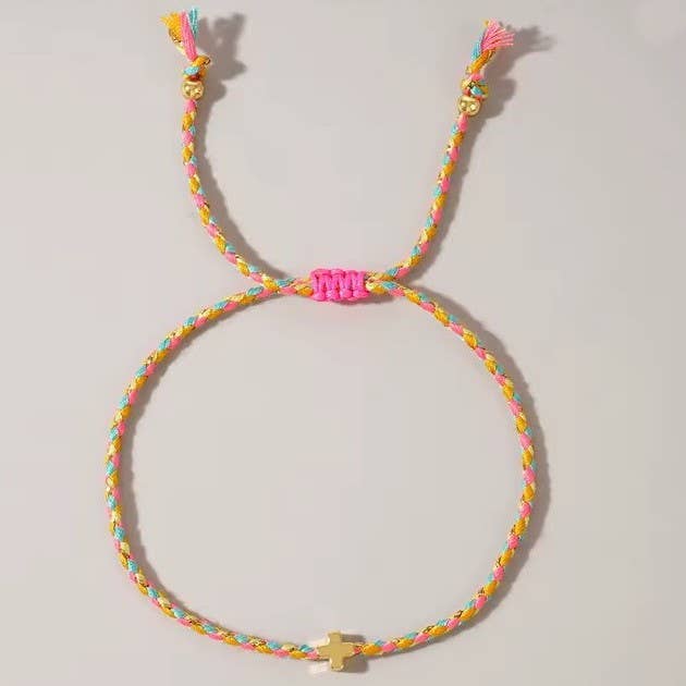 Corded Cross Charm Bracelet, Multi Bright