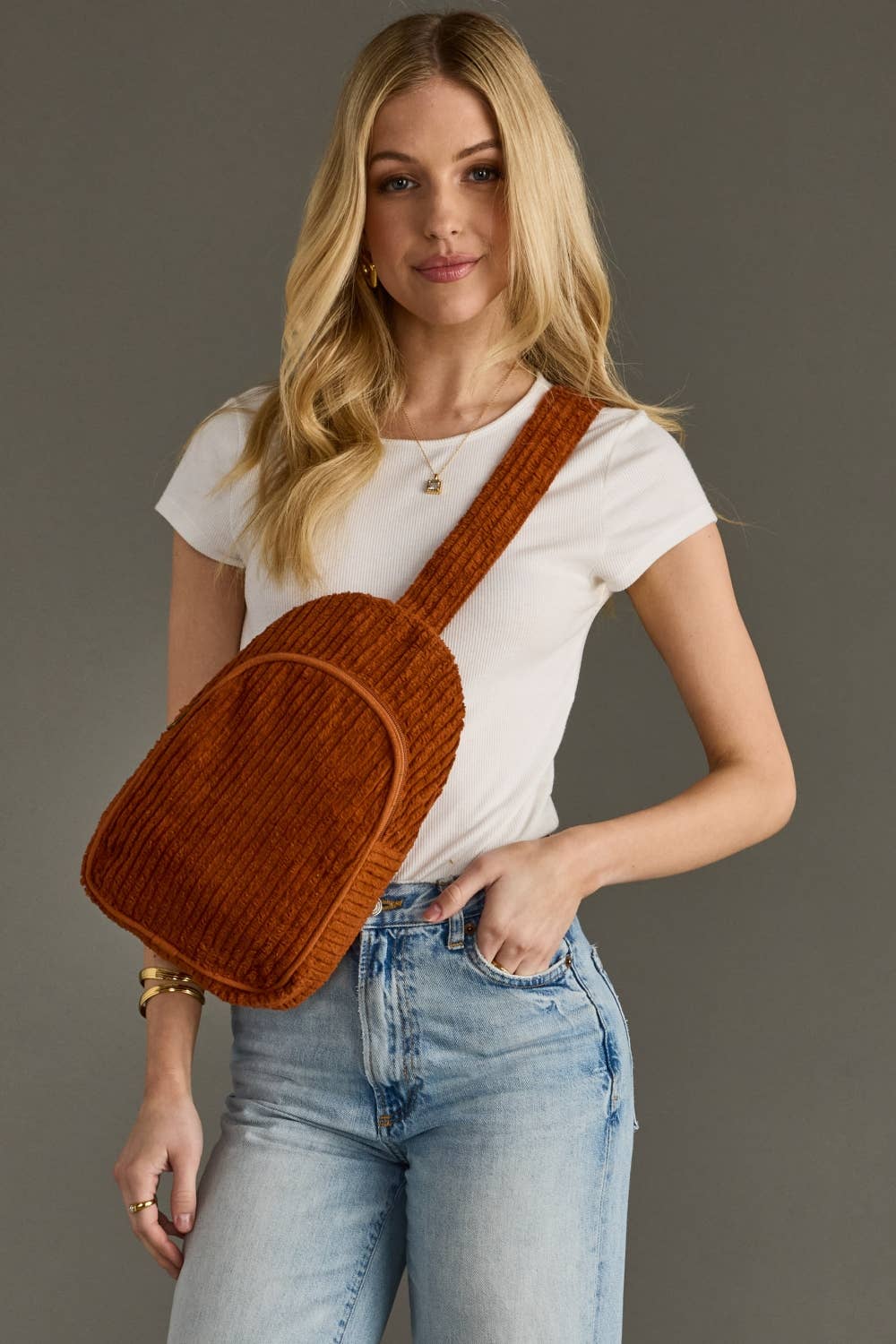 Rust Corduroy Sling Bag