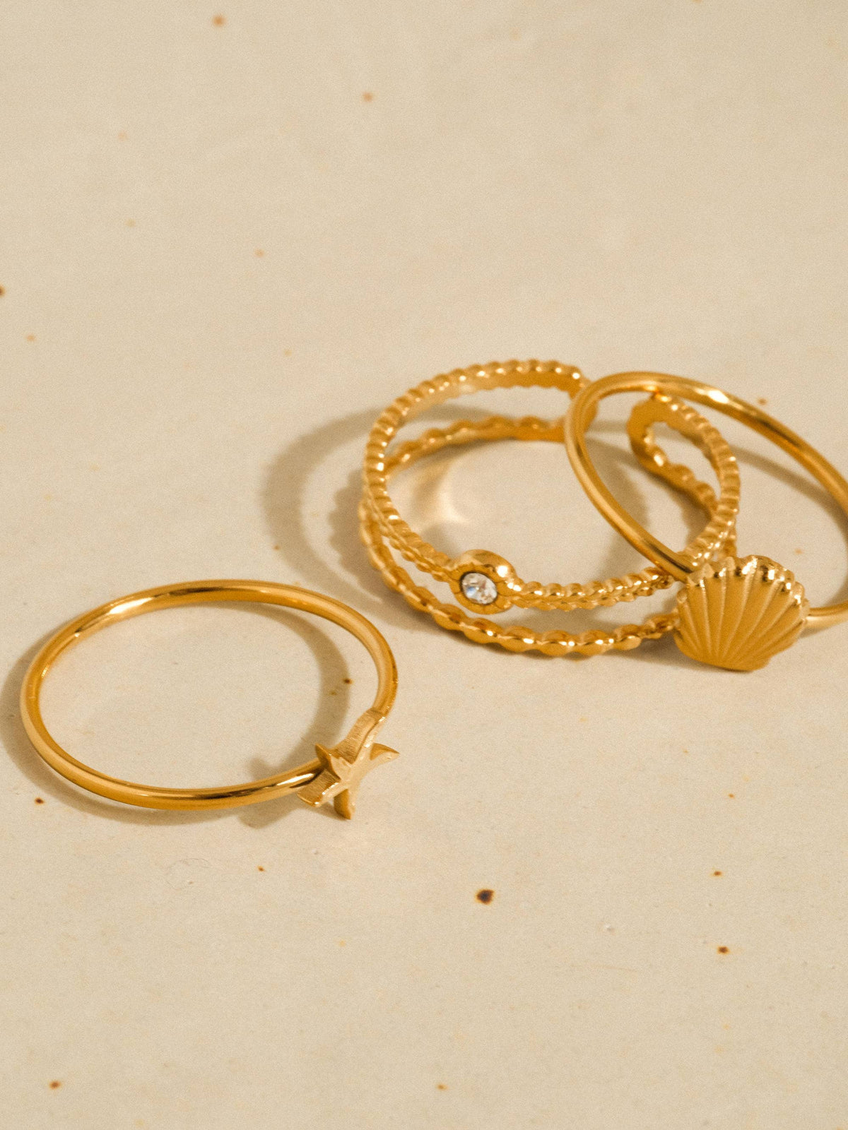 18K Gold Non-Tarnish Ocean Charm Stackable Rings