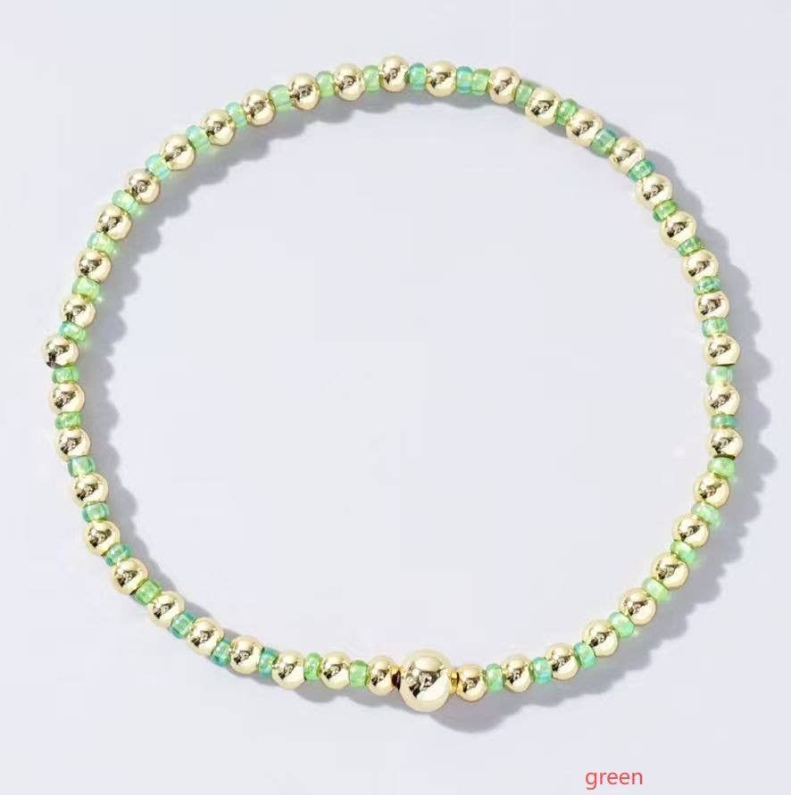 Ball Beaded Bracelet, Green, Set of 3