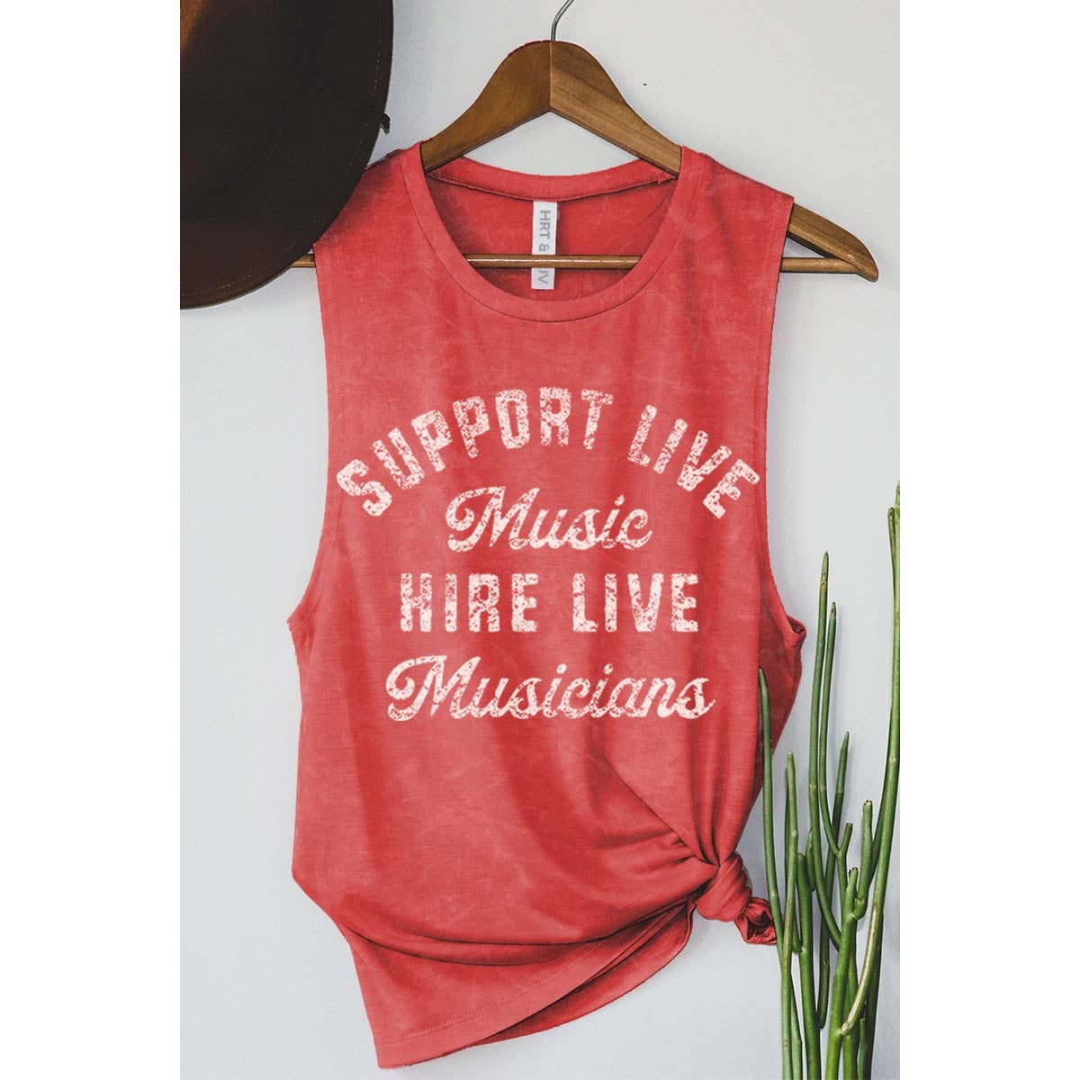 SUPPORT LIVE MUSIC GRAPHIC TANK TOP: Antique Red