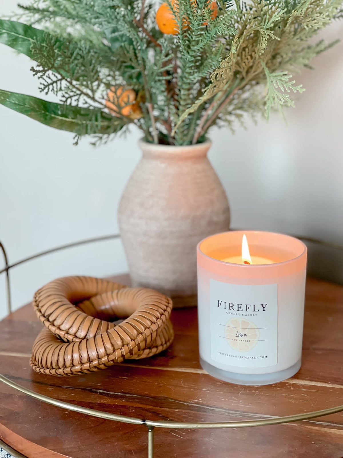 Firefly Candle Market - White Vessel Candle with Watercolor Label: Lava