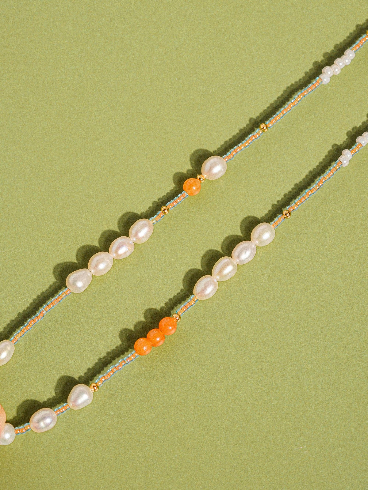 18K Handmade  Bohemian Beaded Stack Necklaces: Odette-Light Blue