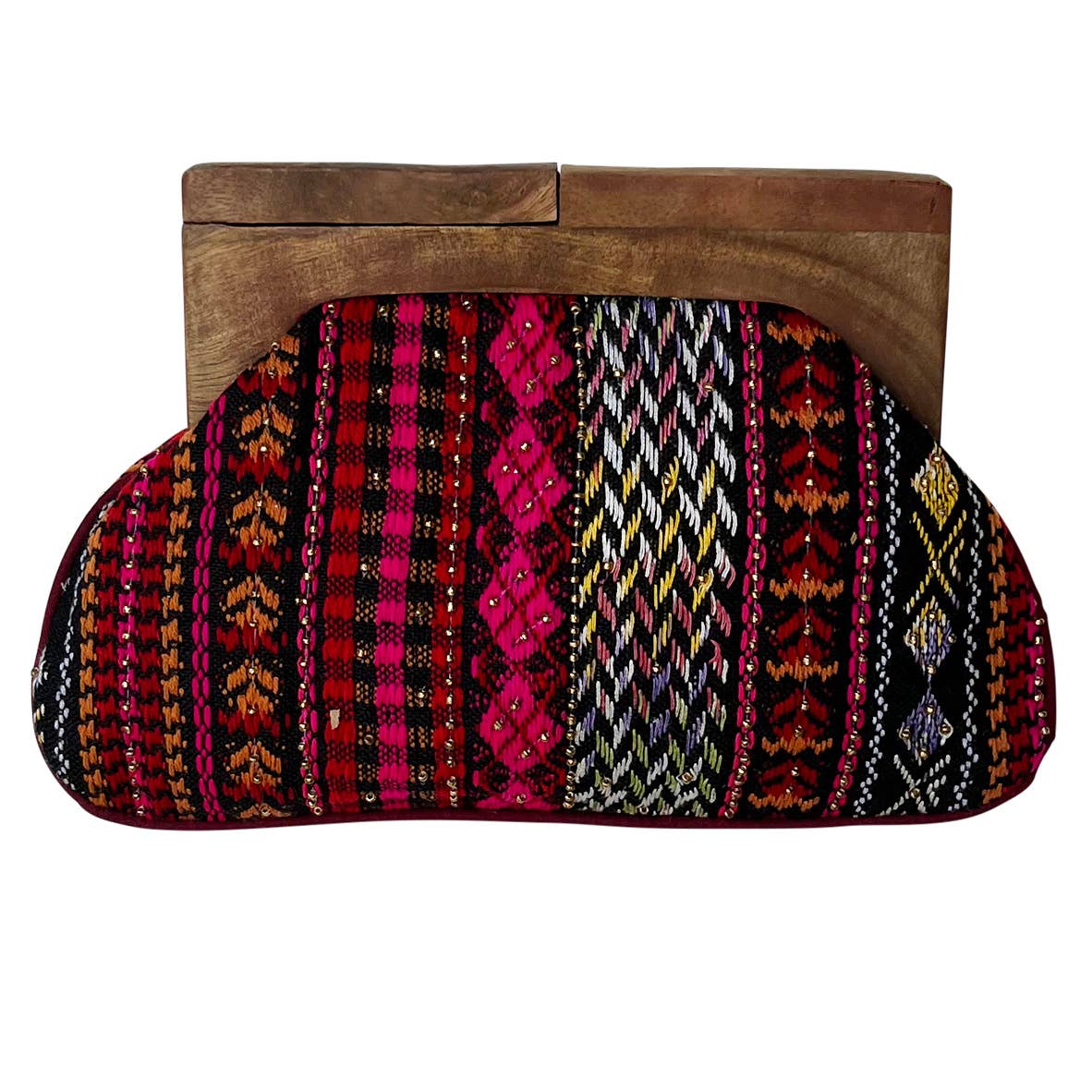 Red Stripe Wooden Handle Clutch