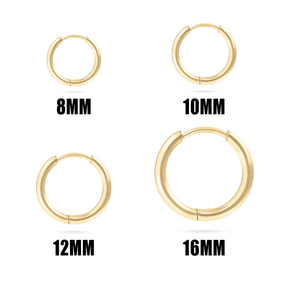 18K Gold PVD Stainless Steel Classic Hoop Huggie Earrings: Gold / 16mm