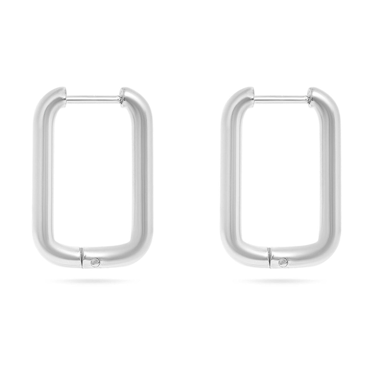 18K Gold PVD Rounded Rectangle Everyday Huggie Earrings: Stainless