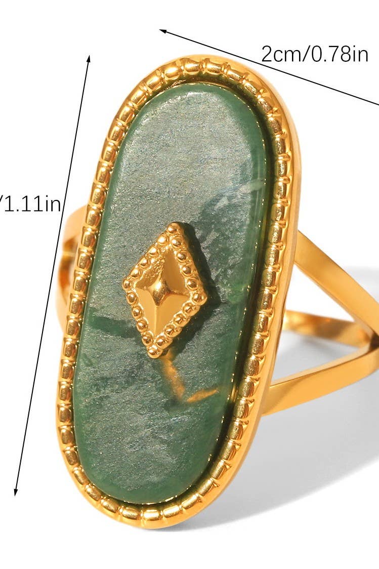 Cocktail Statement Ring, Adjustable, Green Agate