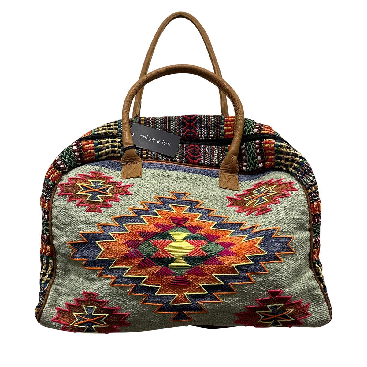 Aztec Print Leather Handle Traveler Weekender Bag for Women