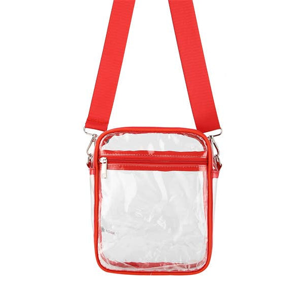 Clear Plastic Cross Body Handbag | Red
