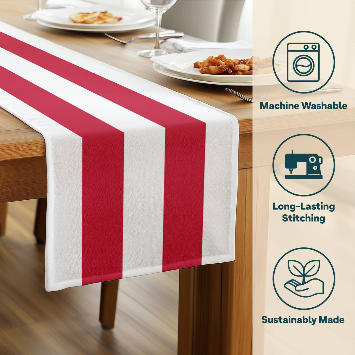 Red & White Cabana Stripe Table Runner