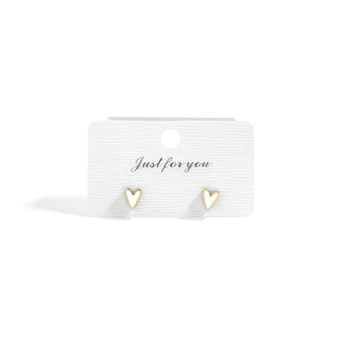 18K Gold PVD Stainless Steel White Heart Stud Earrings: Stainless / White