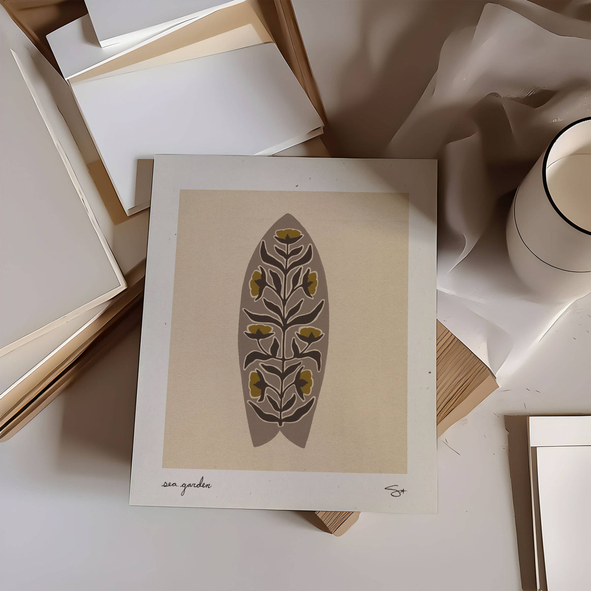 Mid Tide Design - Surf Garden 1 | Surfboard Print : 8”x10”