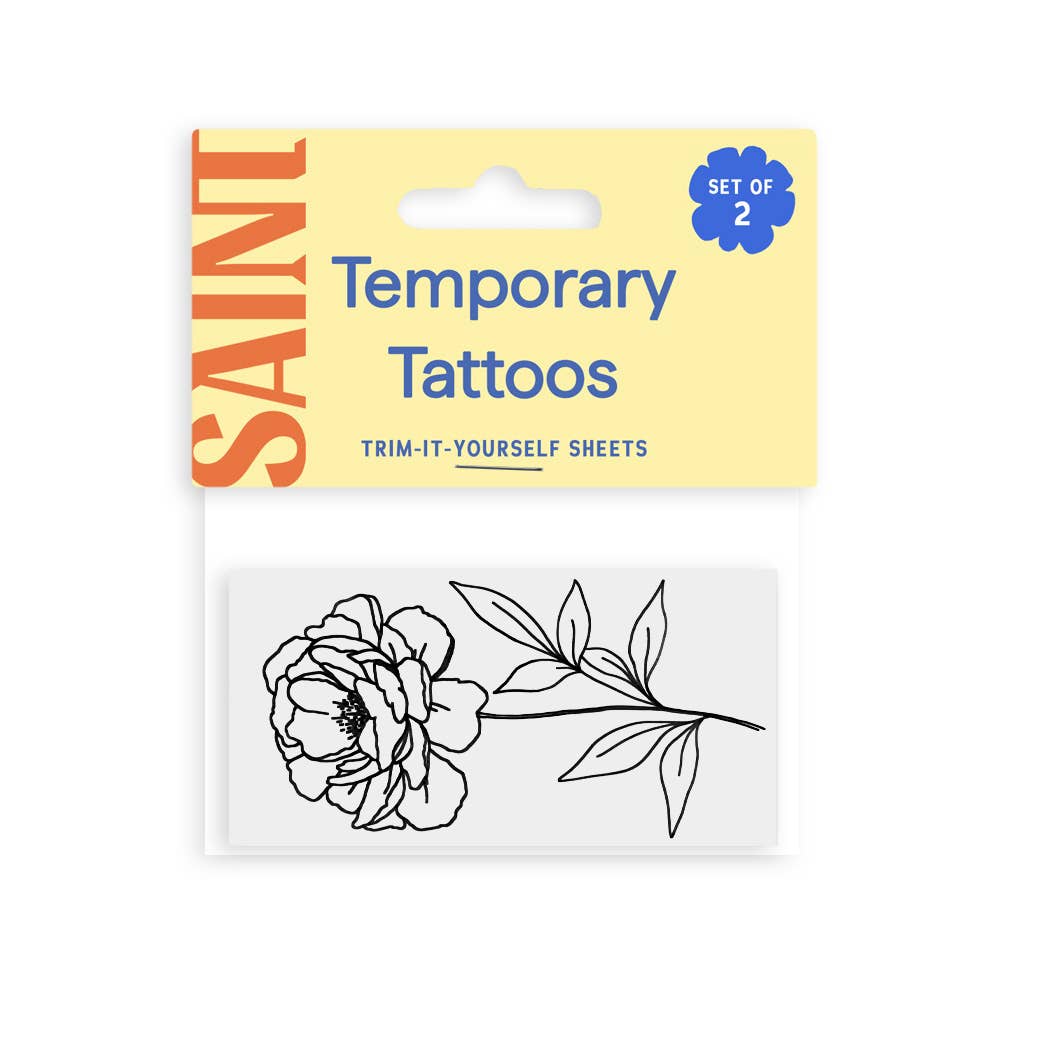 Saint Tattoos - September Birth Flower - Peony Temporary Tattoos: White