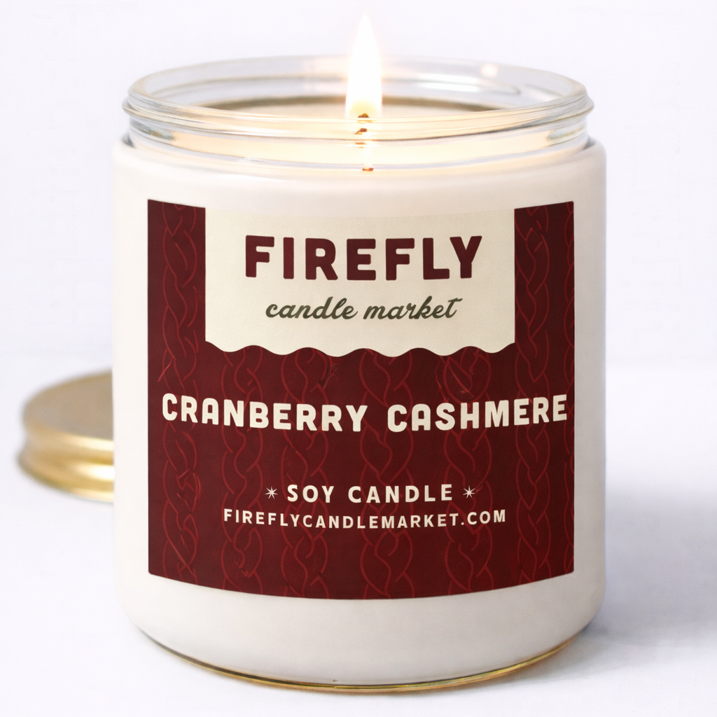 Firefly candle market cranberry cashmere candle on a white background