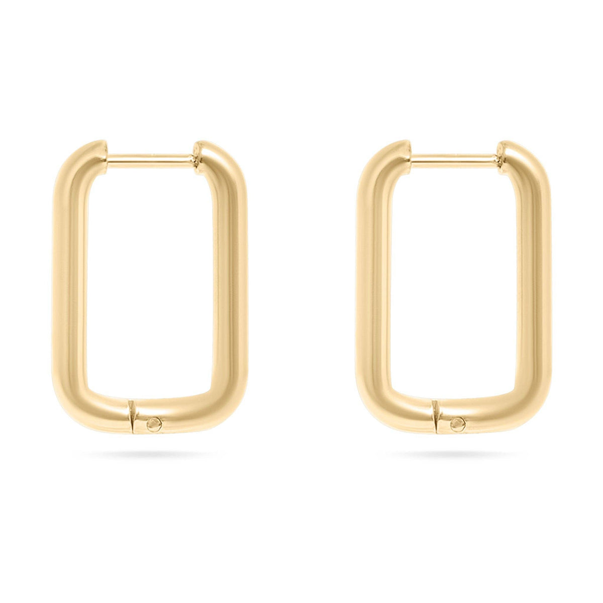 18K Gold PVD Rounded Rectangle Everyday Huggie Earrings: Stainless