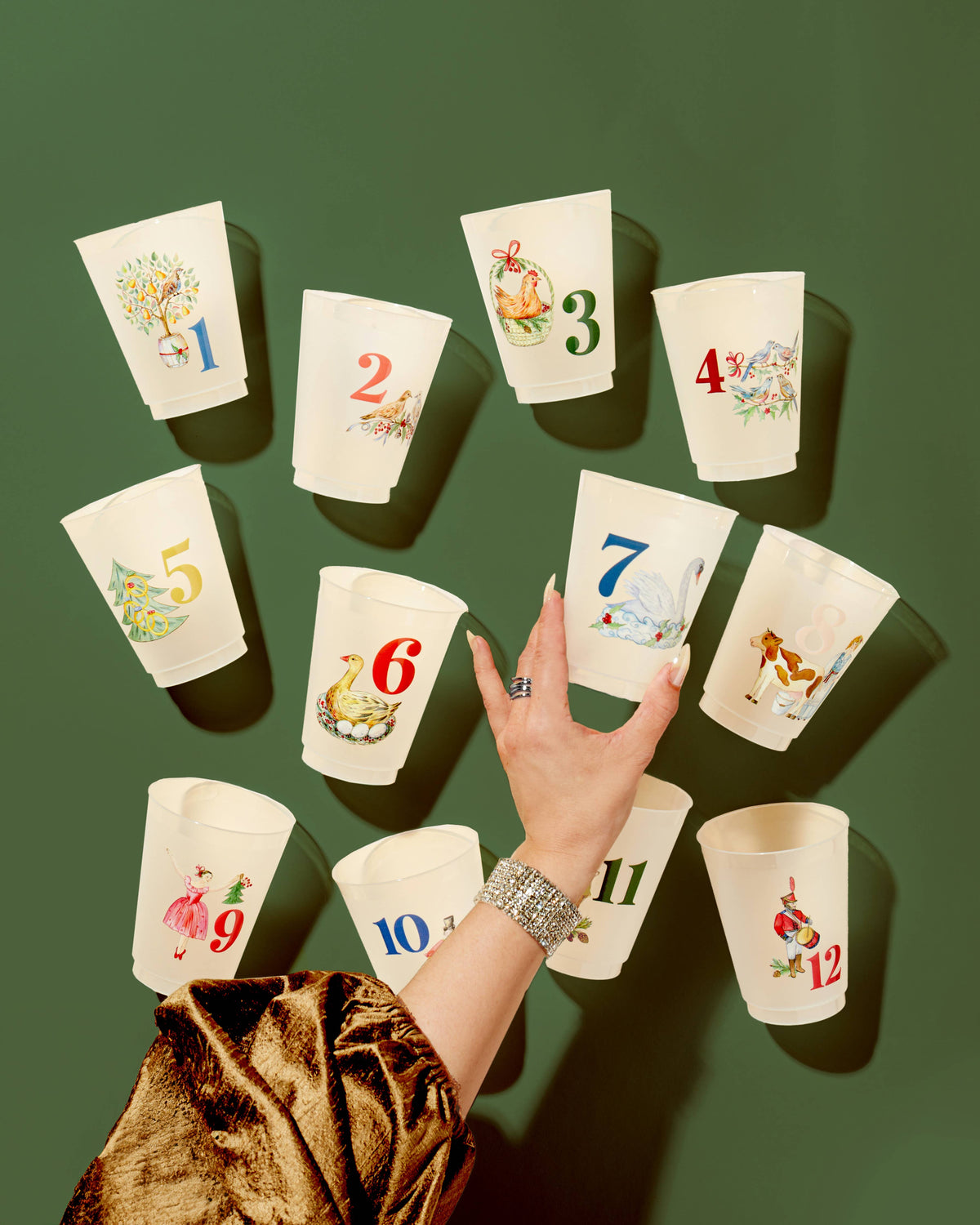 12 Days of Christmas Frosted Cups / Set of 12 Cups