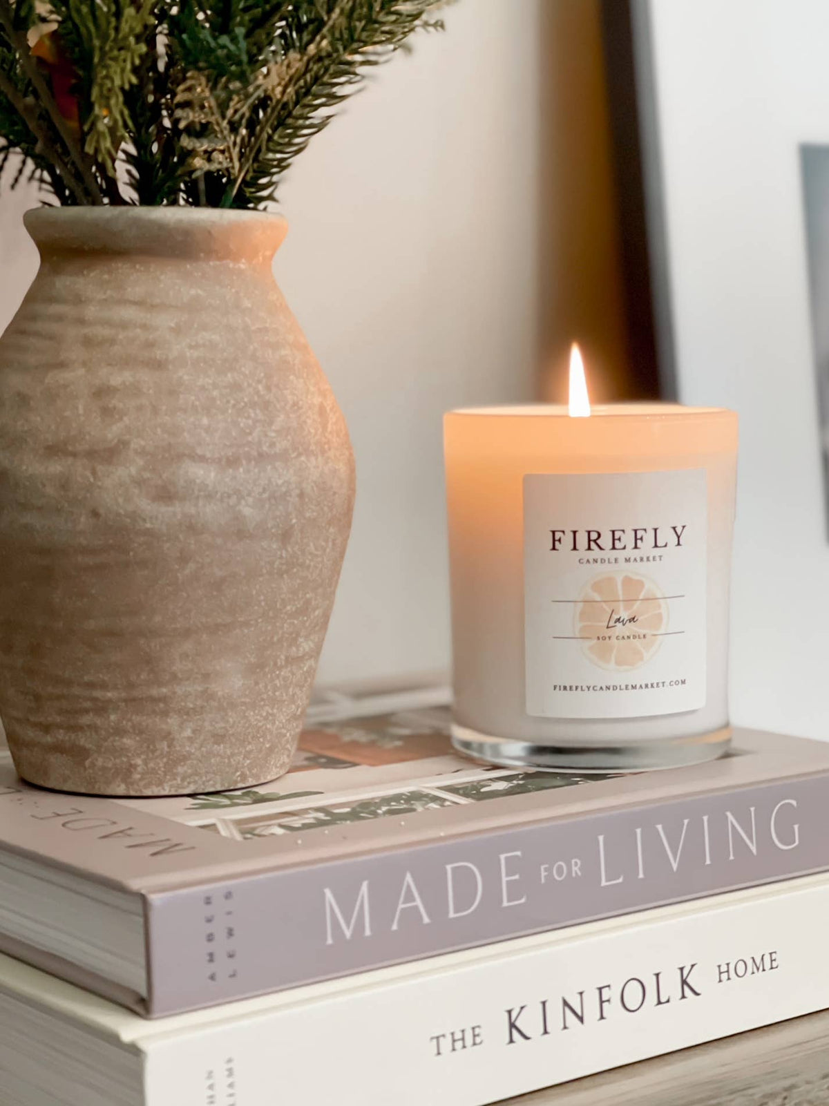 Firefly Candle Market - White Vessel Candle with Watercolor Label: Lava