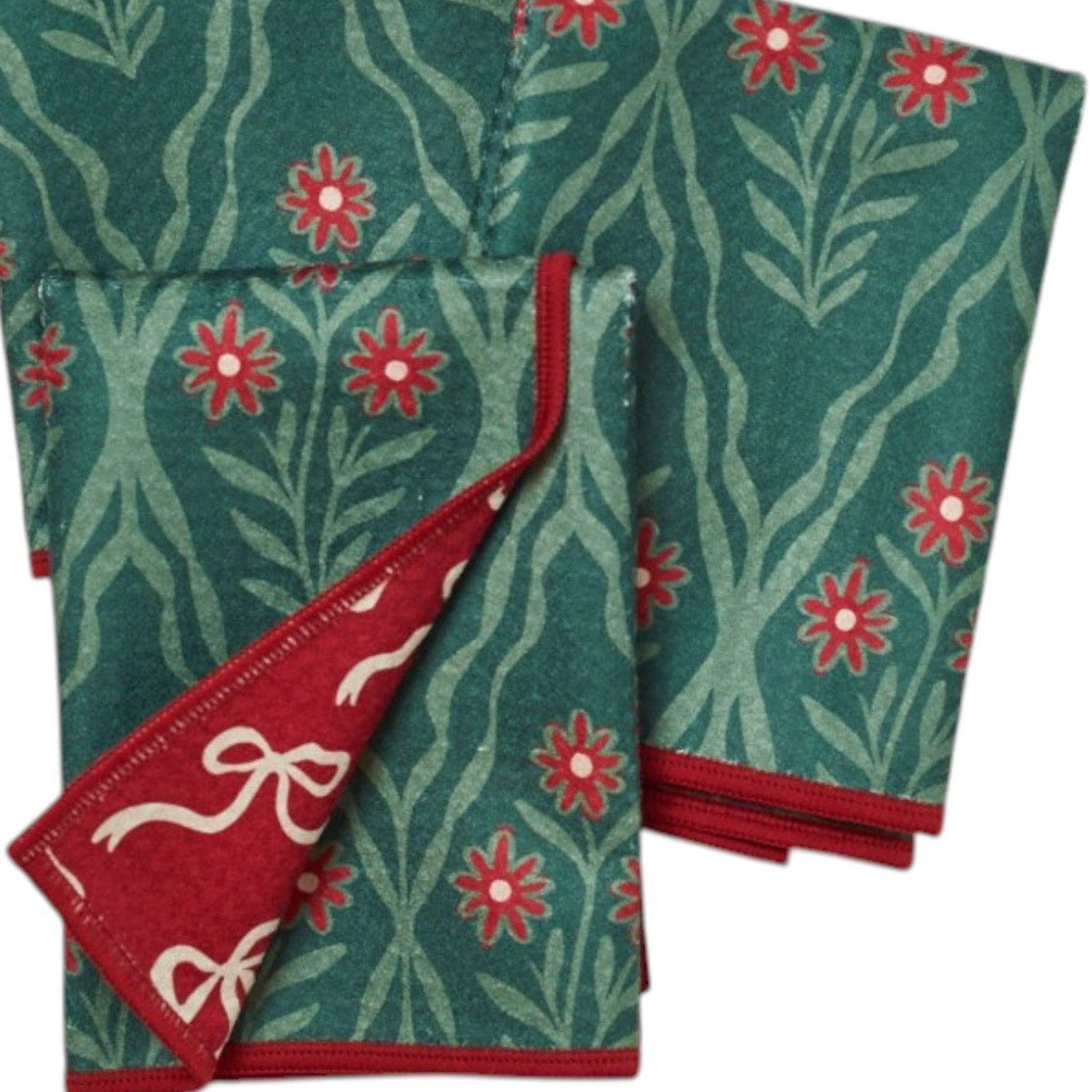 Set of three decorative towels with floral pattern on a white background