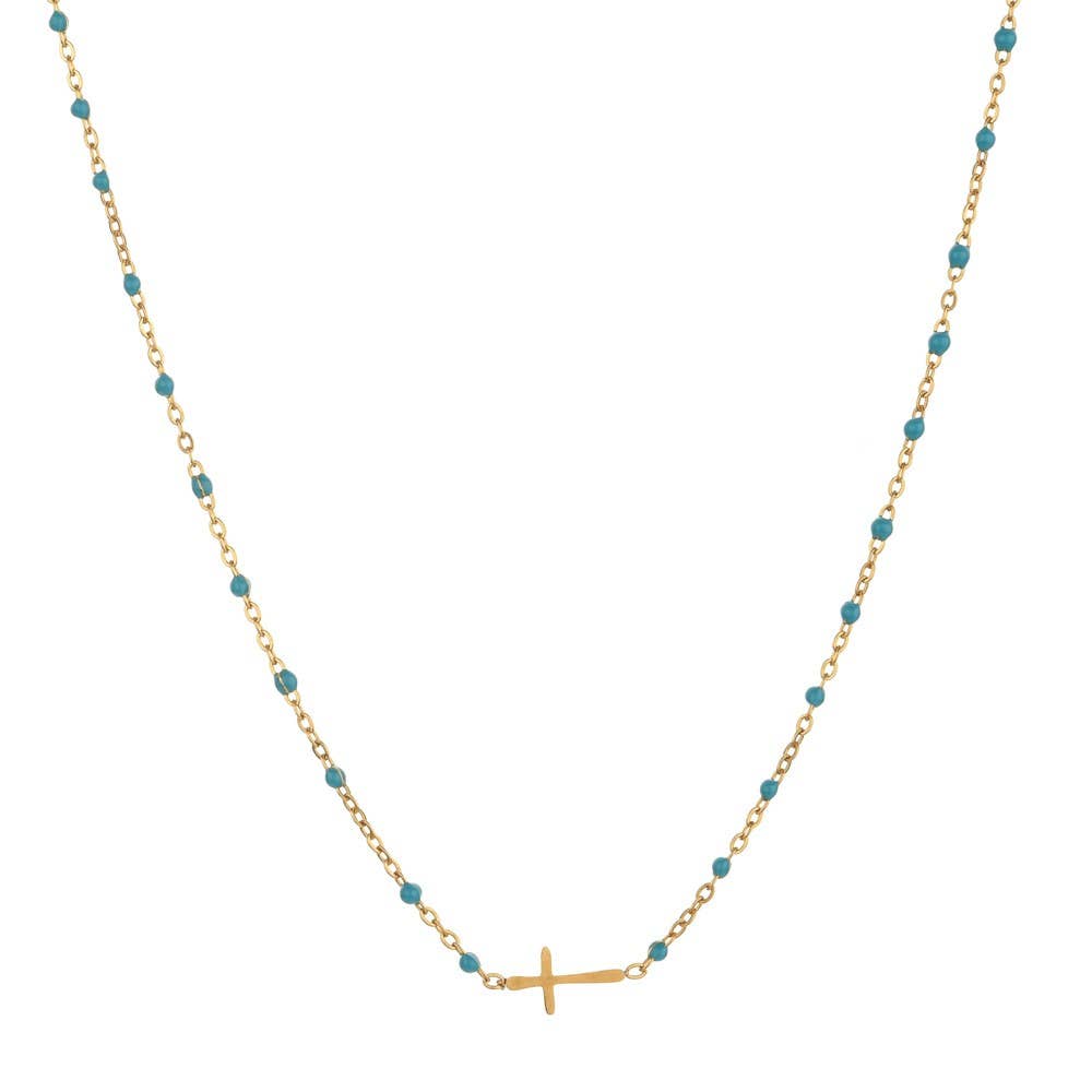 Beaded Cross Necklace, Turquoise