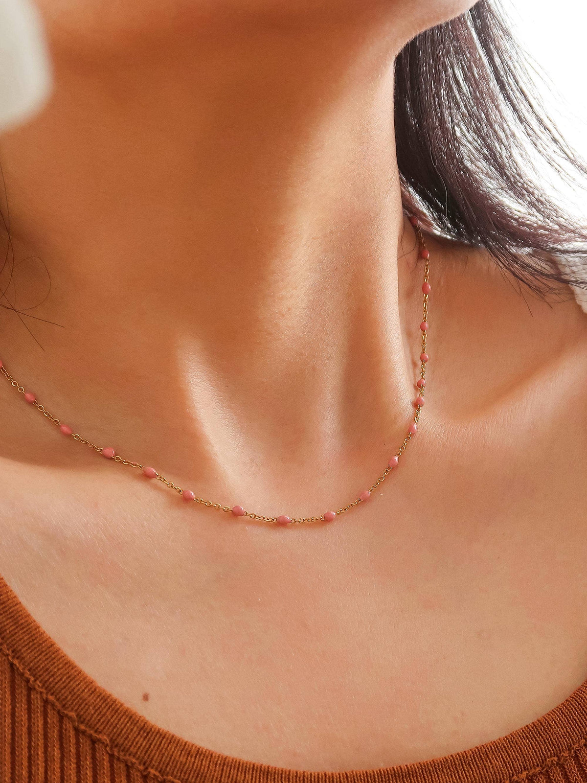 Soleil 18K Gold Non-Tarnish Beaded Petite Chain Necklace: Blue