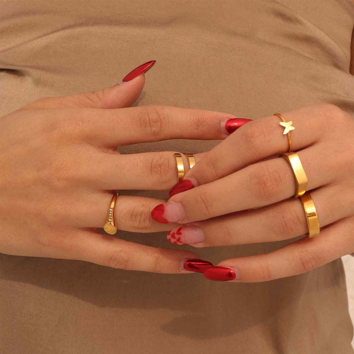 18k Gold PVD Coated Stainless Steel Horizontal Rectangle Ring