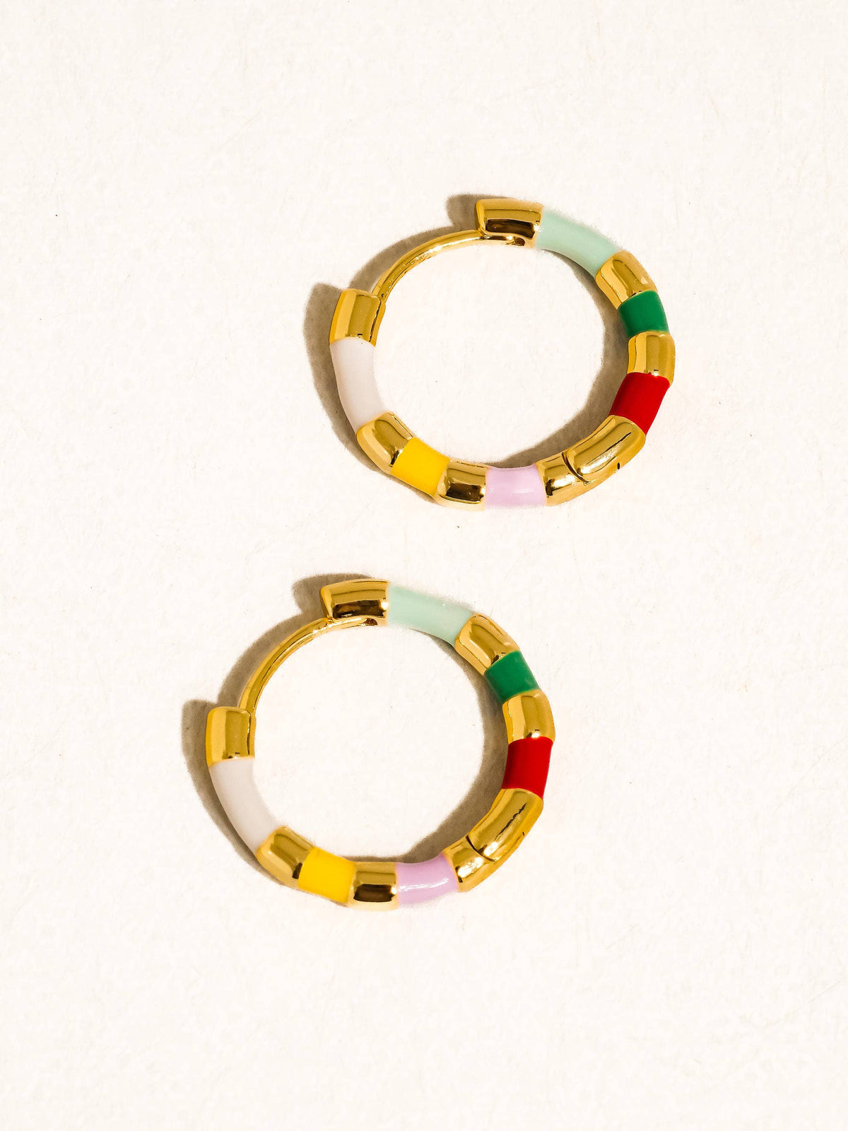 18K Gold Vintage Enamel Hoop Earring: White