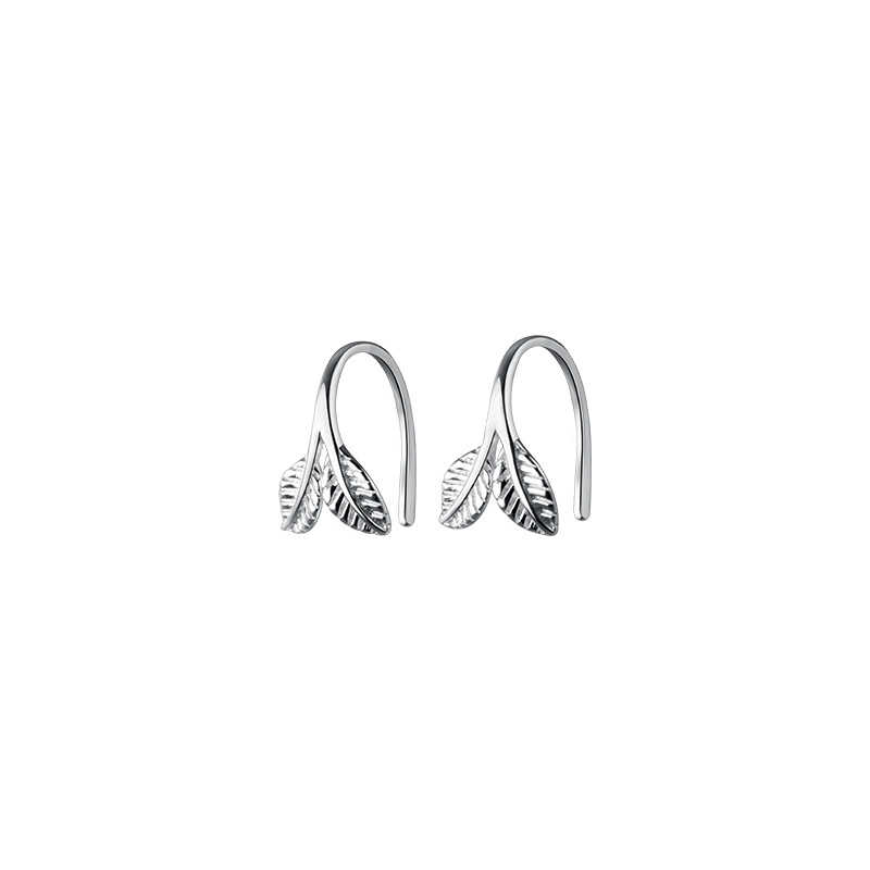 Tiny Leaf Branch Hook Hoop Earrings in 925 Sterling Silver: Gold