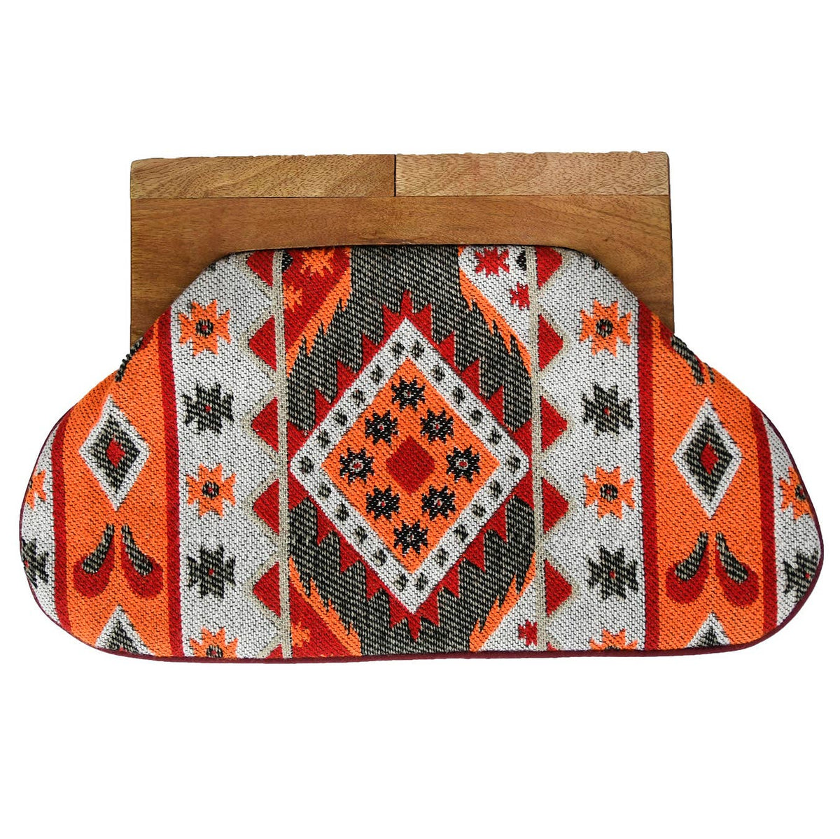 Grey Orange Diamond Stripe Wood Handle Clutch Bag for Women