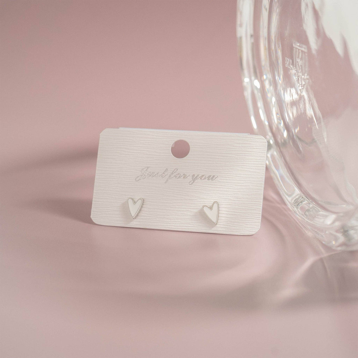 18K Gold PVD Stainless Steel White Heart Stud Earrings: Stainless / White