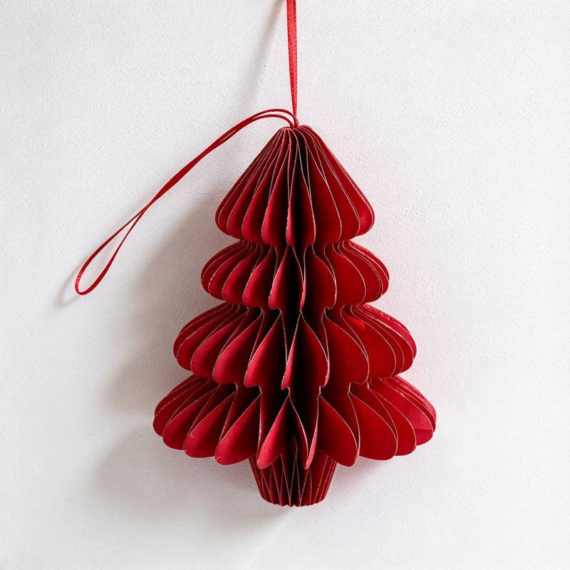 Honeycomb Paper Tree Ornament - Classic Tree, Red