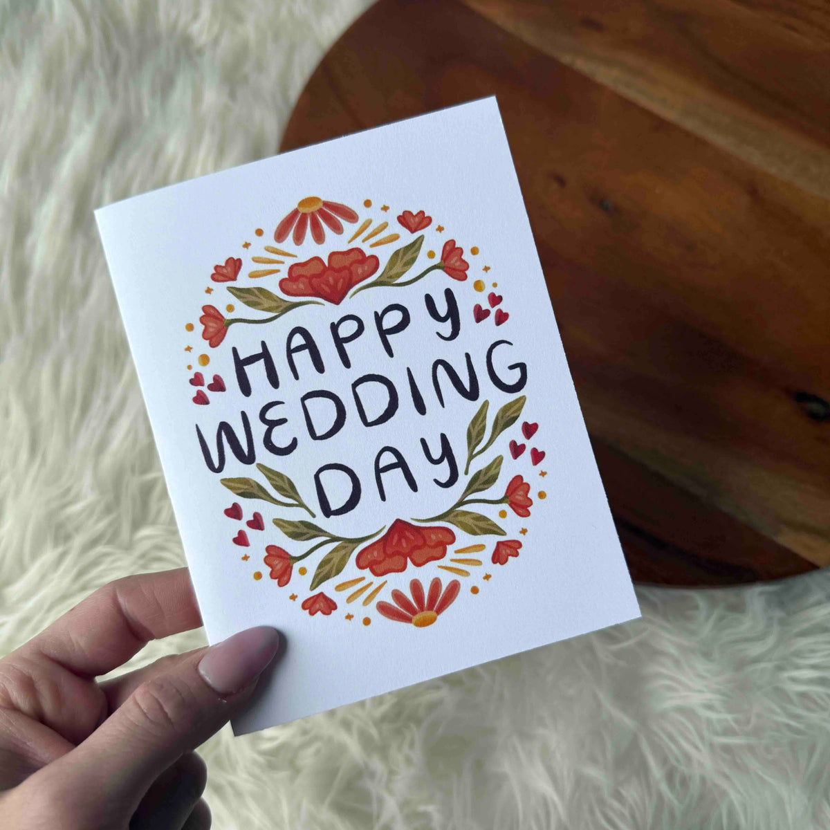 "Happy wedding day" Red Floral Pattern Card