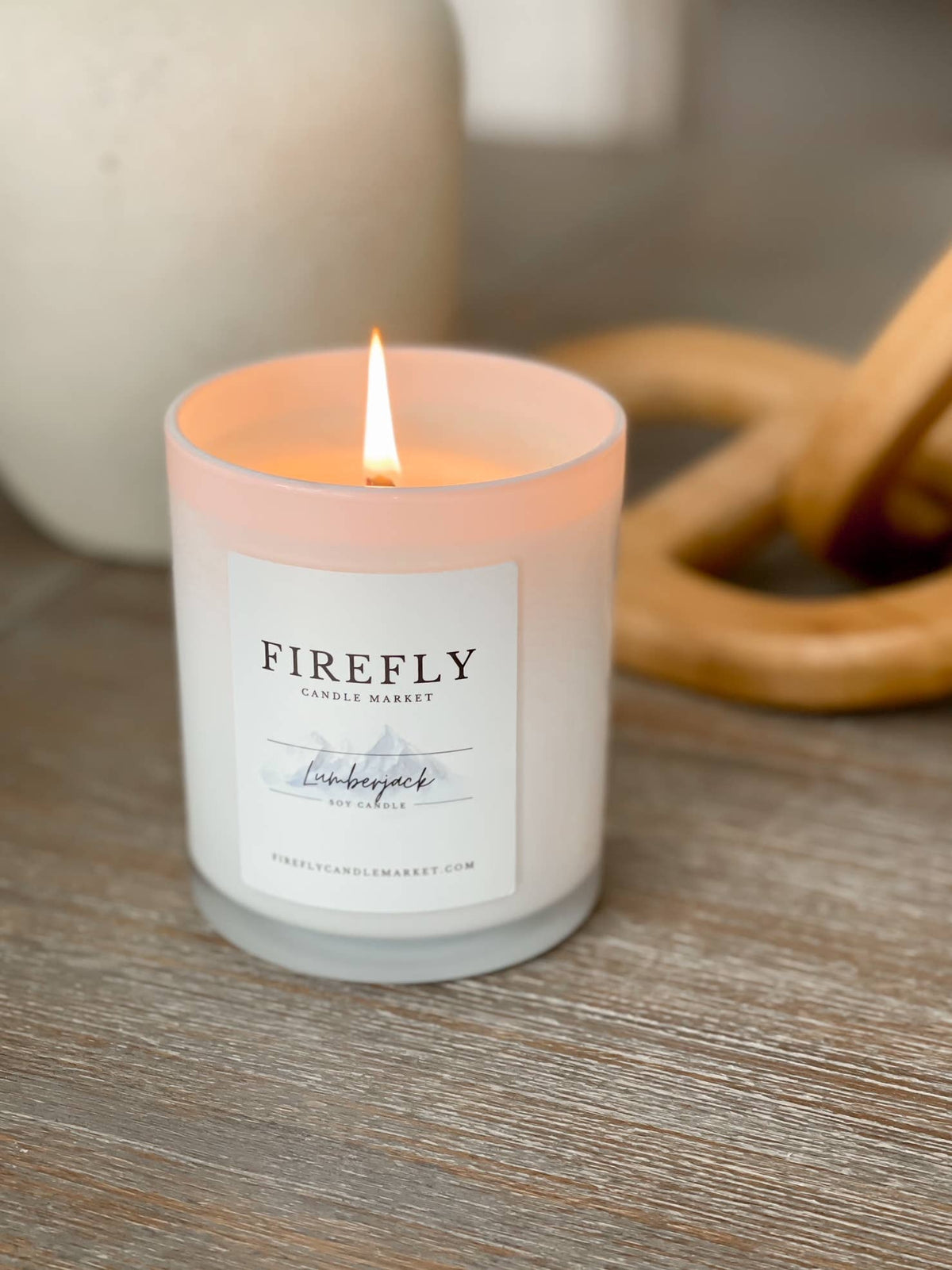 Firefly Candle Market - White Vessel Candle with Watercolor Label: Calm &amp; Cozy