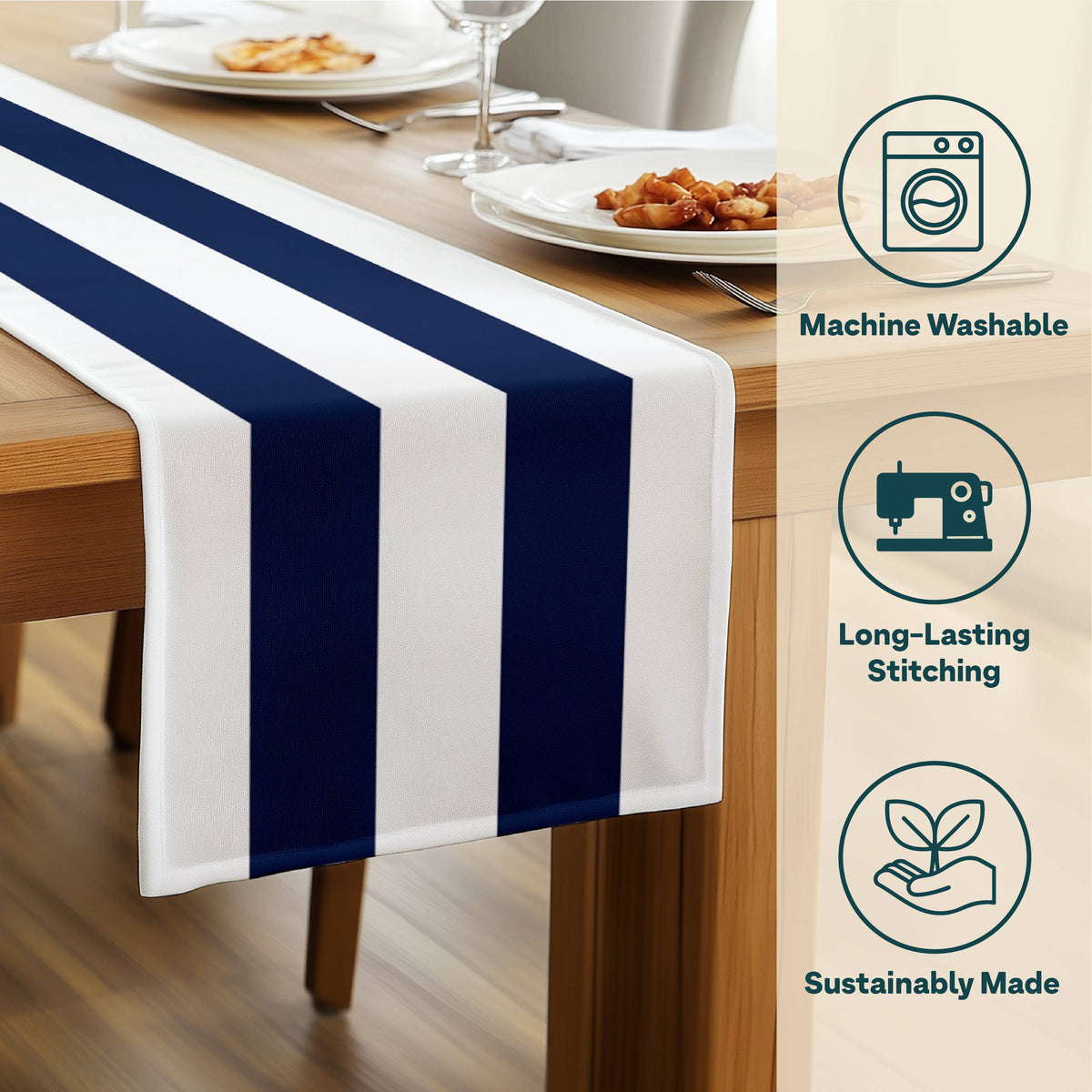 Navy & White Cabana Stripe Table Runner