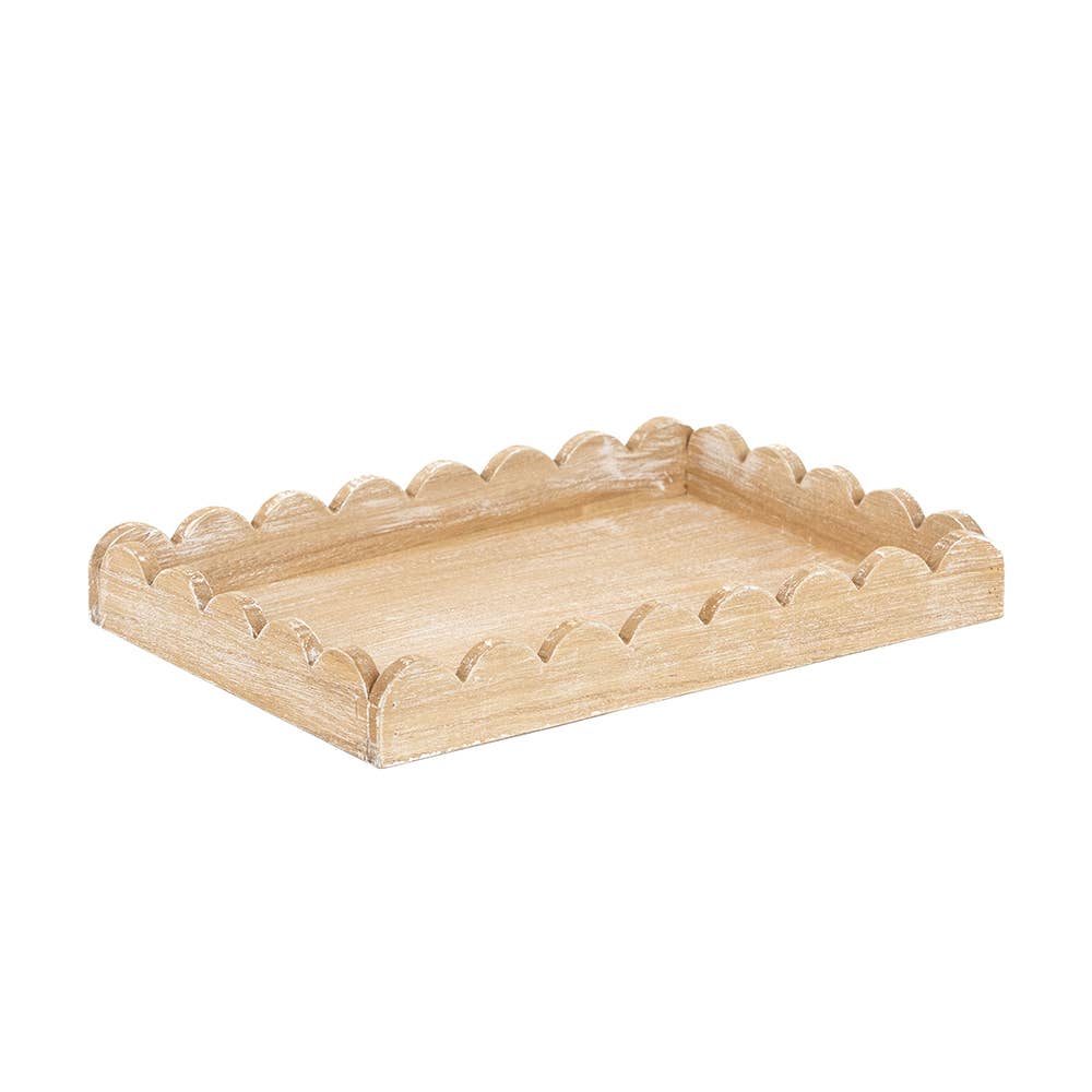Scallop Trim Wooden Tray, Natural