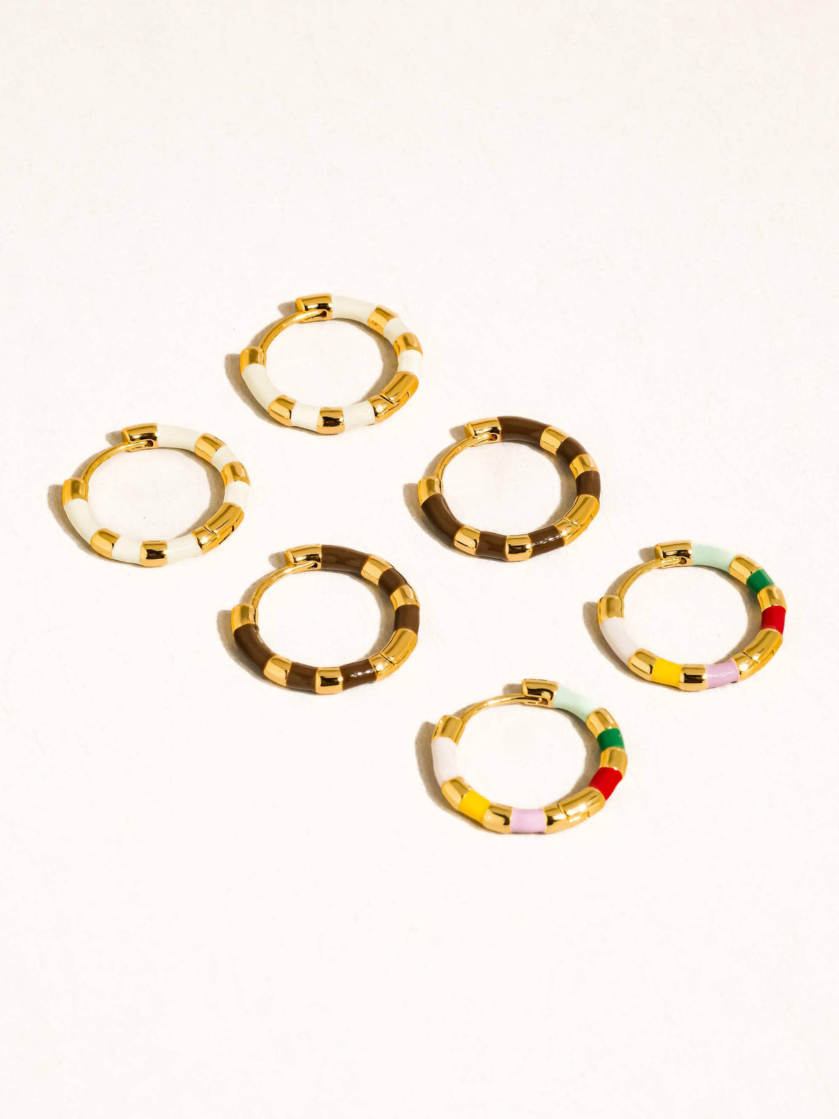 18K Gold Vintage Enamel Hoop Earring: White