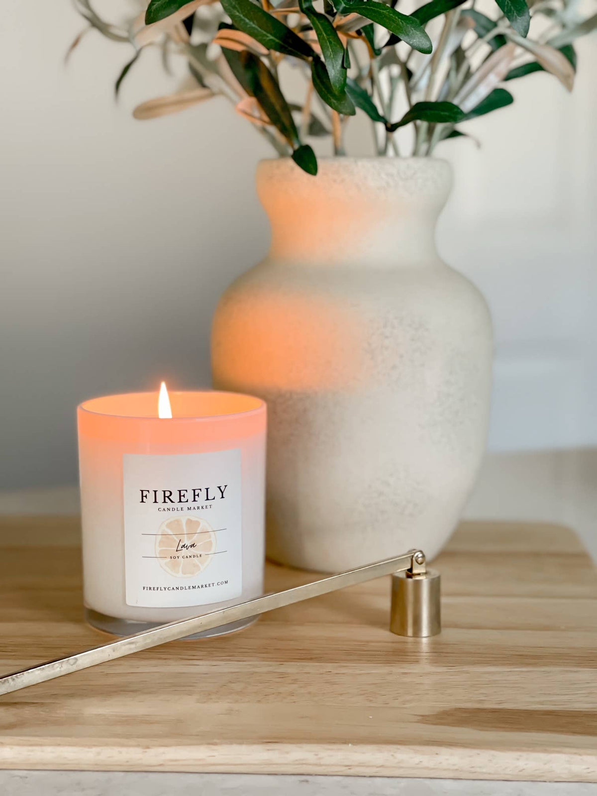 Firefly Candle Market - White Vessel Candle with Watercolor Label: Calm &amp; Cozy