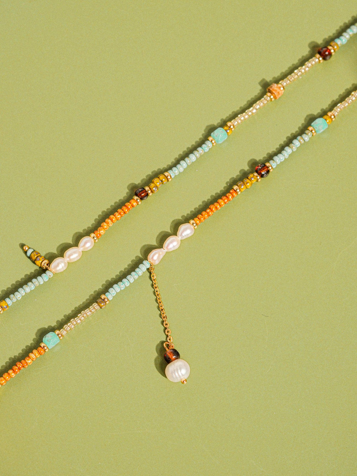18K Handmade  Bohemian Beaded Stack Necklaces: Odette-Light Blue