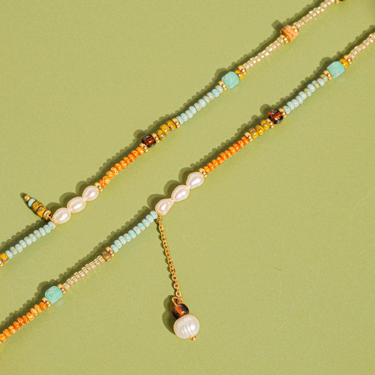 18K Handmade  Bohemian Beaded Stack Necklaces: Sapphira-Turquoise