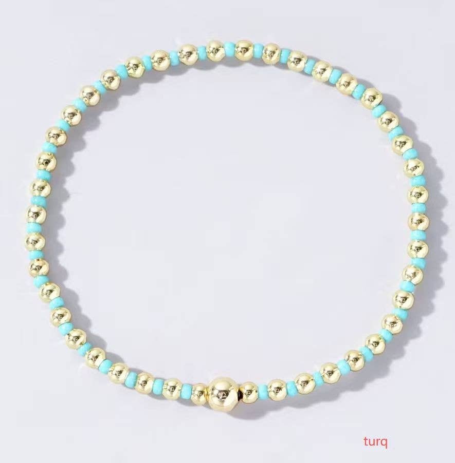 Ball Beaded Bracelet, Turquoise, Set of 3