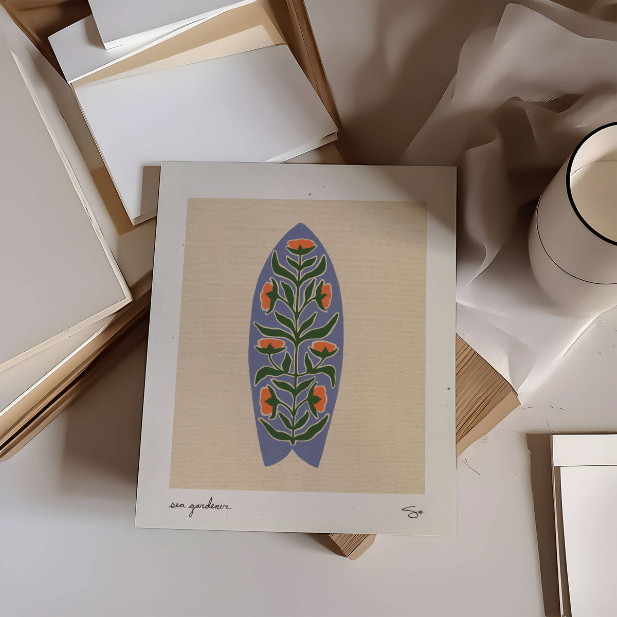 Mid Tide Design - Surf Garden 3 | Surfboard Print: 8”x10”