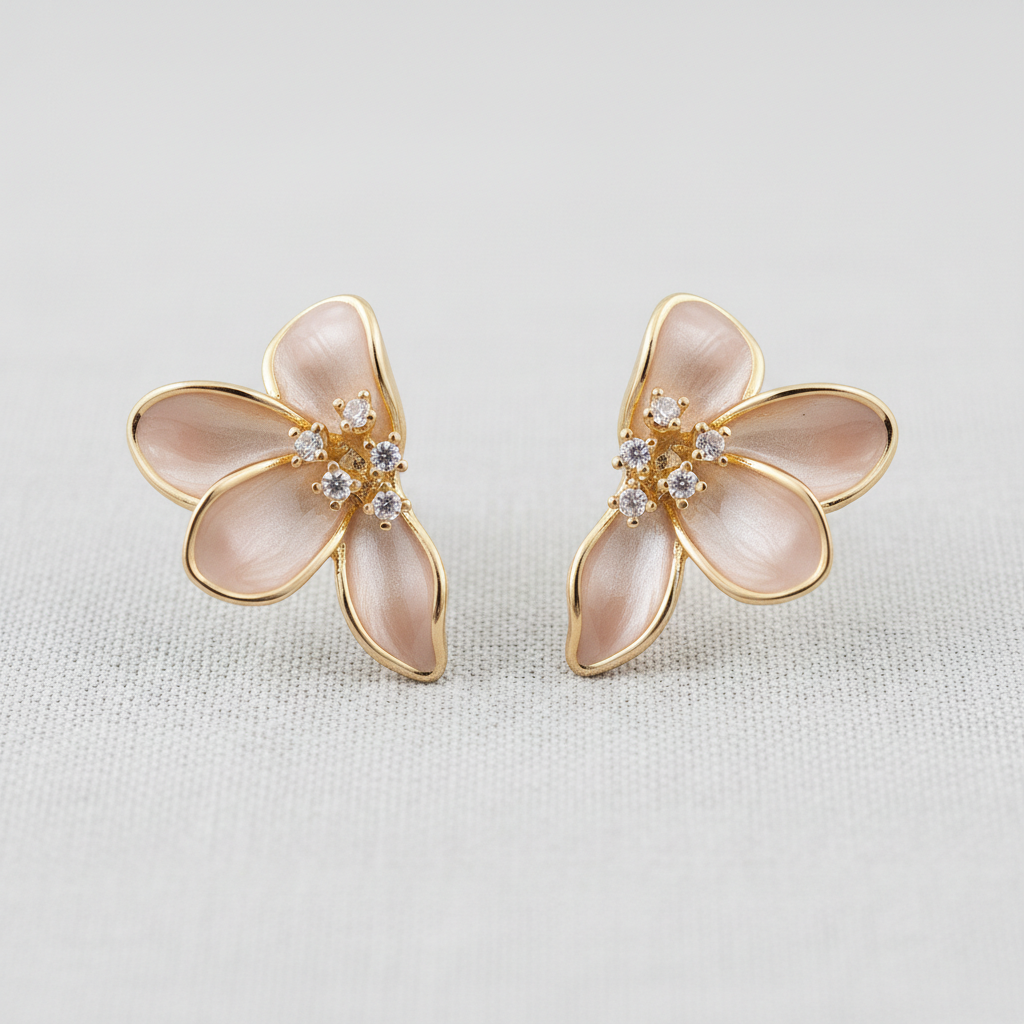 Vintage Inspired Enamel Magnolia Stud Earrings