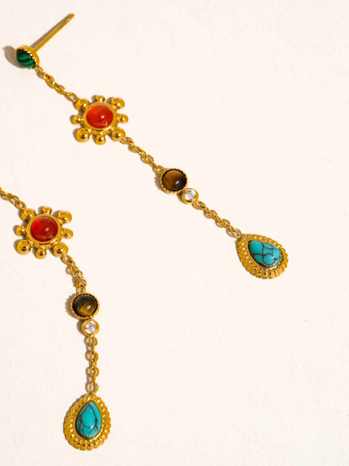 18K Gold Non-Tarnish Boho Gemstone Drop Earrings